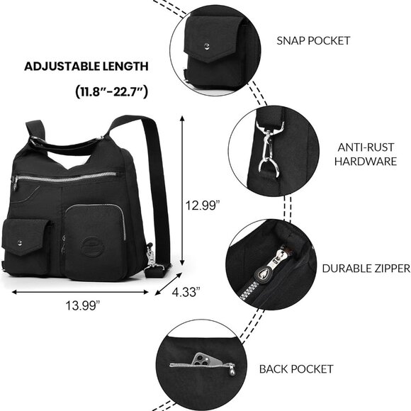 Multipurpose Hobo Purse for Women with Antitheft RFID, Waterproof Nylon Crossbod - Picture 4 of 7